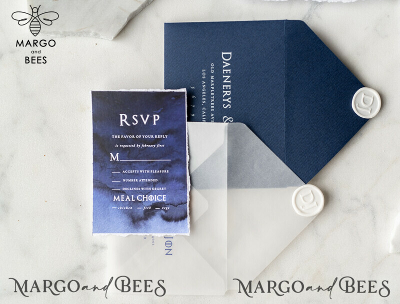 Luxury Acrylic Plexi Wedding Invitations, Elegant Royal Navy Wedding Invites, Bespoke Watercolor Wedding Cards, Game Of Thrones Wedding Stationery-14