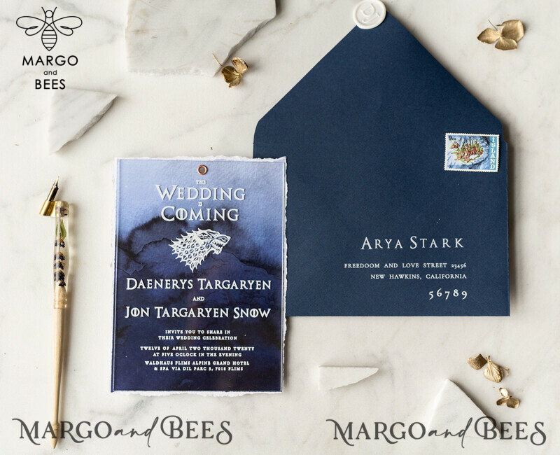 Game of Thrones wedding invitations navy watercolor with transparent acryl 3mm-21