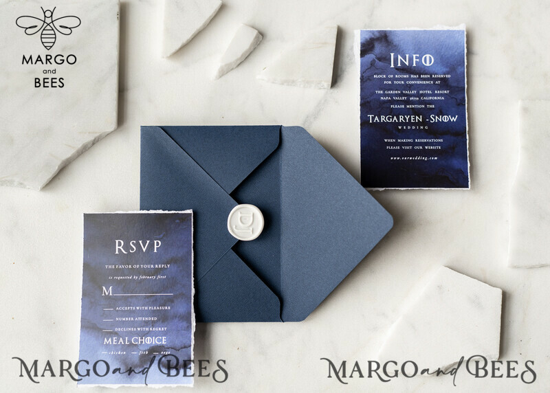 Luxury Acrylic Plexi Wedding Invitations, Elegant Royal Navy Wedding Invites, Bespoke Watercolor Wedding Cards, Game Of Thrones Wedding Stationery-23