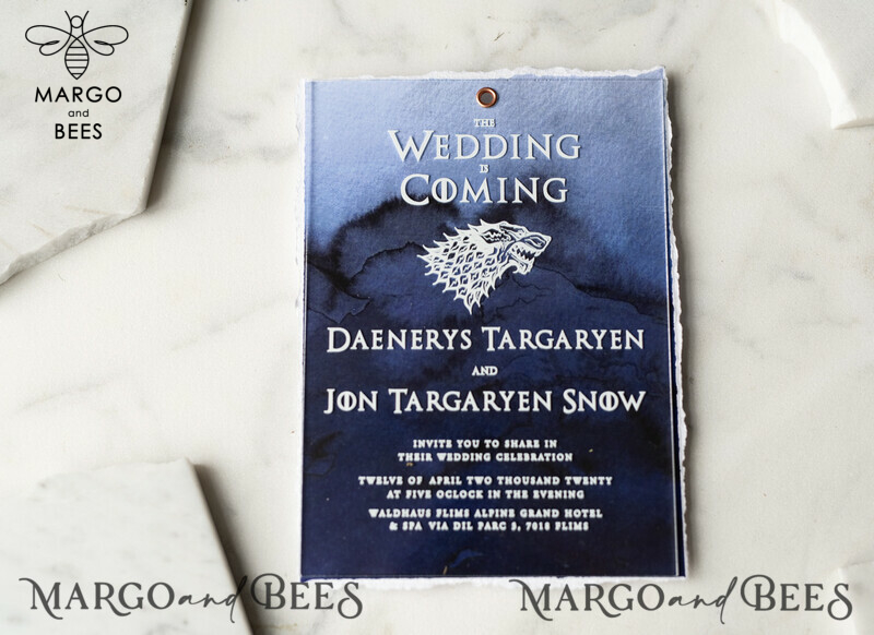 Luxury Acrylic Plexi Wedding Invitations, Elegant Royal Navy Wedding Invites, Bespoke Watercolor Wedding Cards, Game Of Thrones Wedding Stationery-3