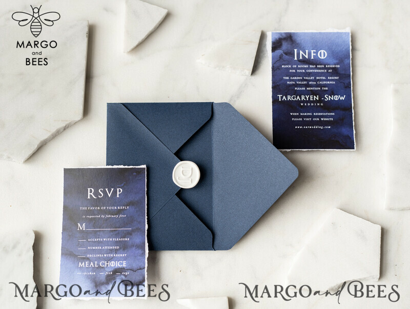 Luxury Acrylic Plexi Wedding Invitations, Elegant Royal Navy Wedding Invites, Bespoke Watercolor Wedding Cards, Game Of Thrones Wedding Stationery-30