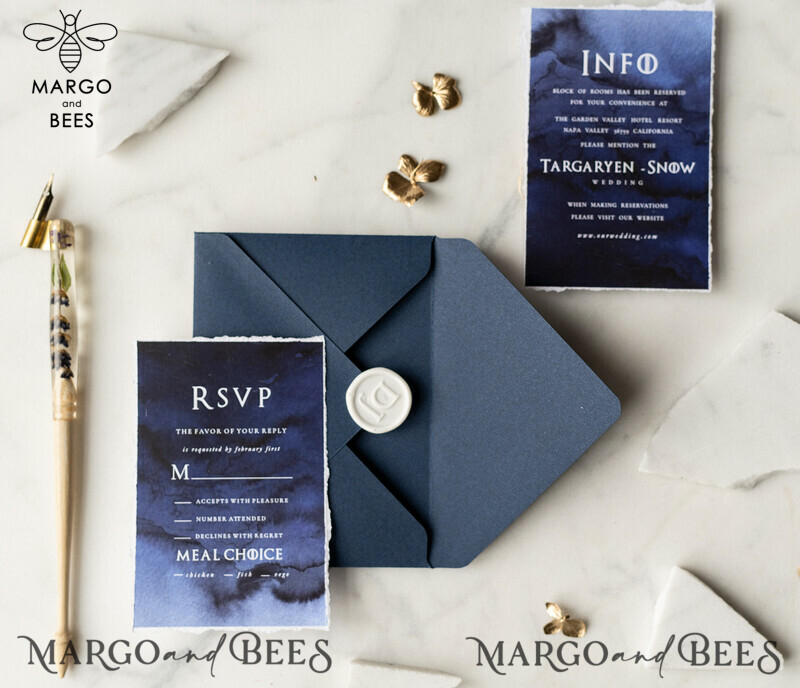 Luxury Acrylic Plexi Wedding Invitations, Elegant Royal Navy Wedding Invites, Bespoke Watercolor Wedding Cards, Game Of Thrones Wedding Stationery-33