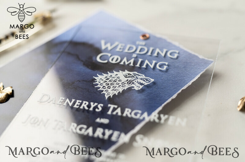 Game of Thrones wedding invitations navy watercolor with transparent acryl 3mm-38