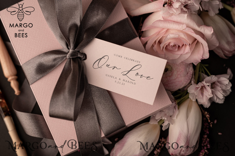 Romantic Blush Pink Box Wedding Invitation Suite, Elegant Heather Wedding Invites, Luxury Acrylic Plexi Wedding Invitations, Glamour Vellum Wedding Cards-27