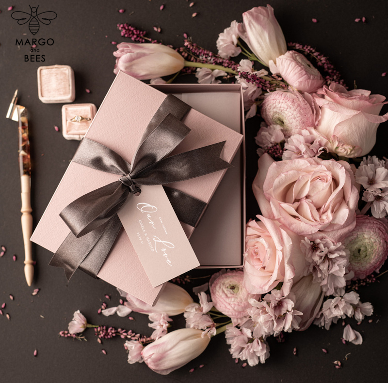 Elegant Blush Pink Box Wedding Invitation Suite with Luxury Acrylic Plexi and Glamour Vellum Wedding Cards-1
