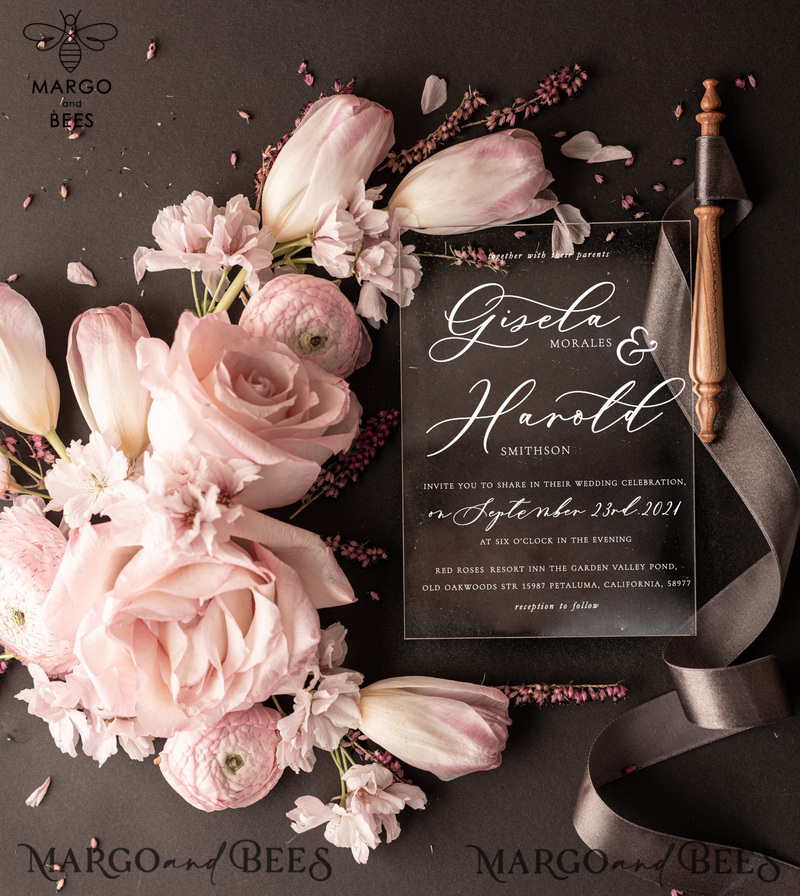 Elegant Blush Pink Box Wedding Invitation Suite with Luxury Acrylic Plexi and Glamour Vellum Wedding Cards-12