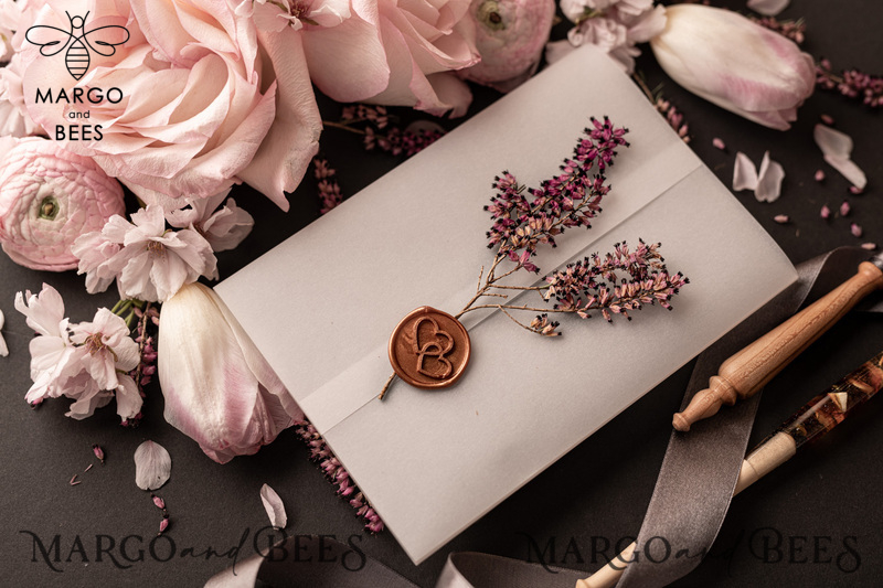 Elegant Blush Pink Box Wedding Invitation Suite with Luxury Acrylic Plexi and Glamour Vellum Wedding Cards-14