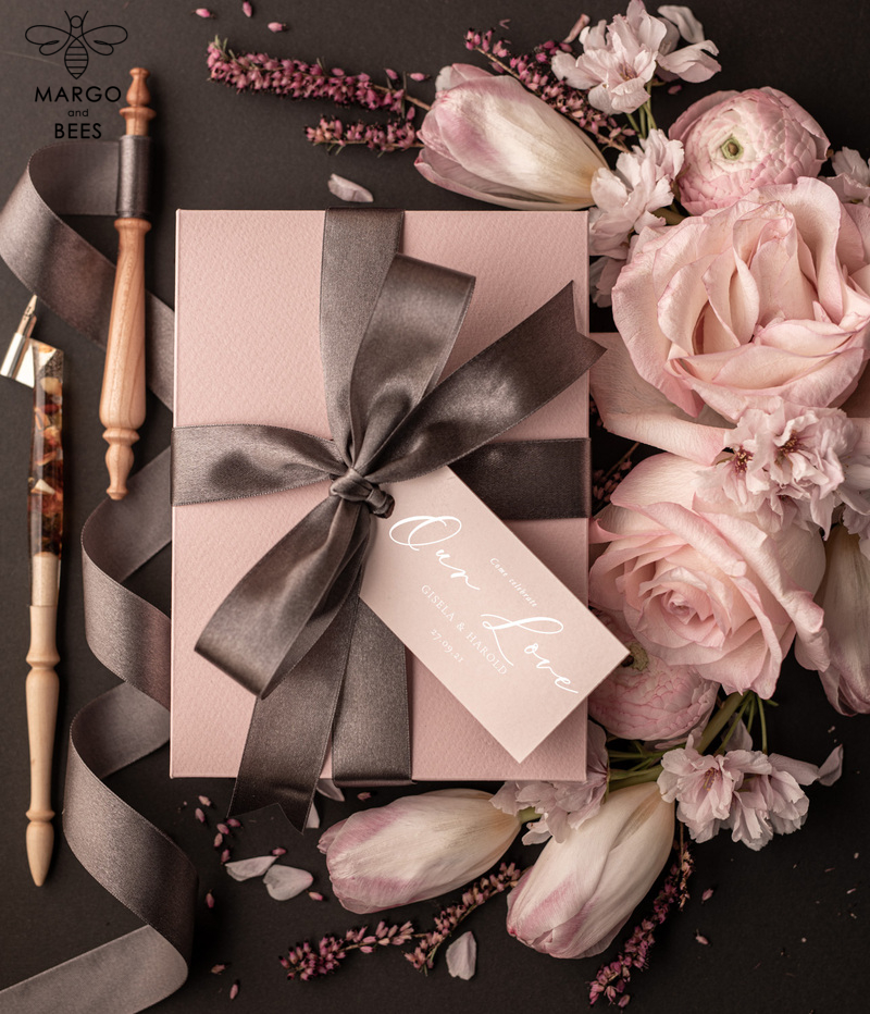 Elegant Blush Pink Box Wedding Invitation Suite with Luxury Acrylic Plexi and Glamour Vellum Wedding Cards-19