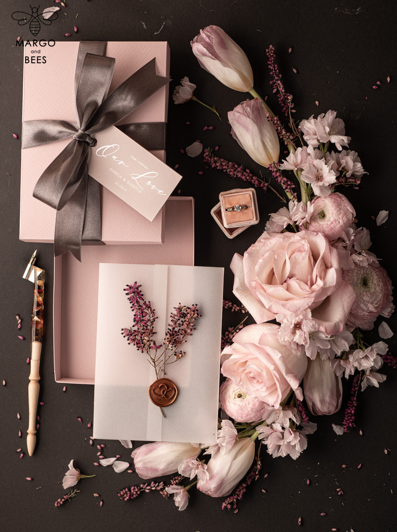 Elegant Blush Pink Box Wedding Invitation Suite with Luxury Acrylic Plexi and Glamour Vellum Wedding Cards-23