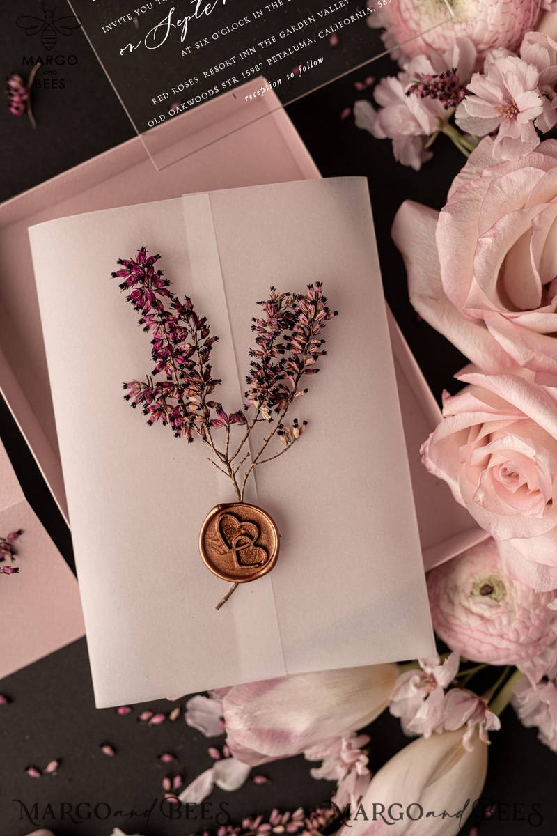 Elegant Blush Pink Box Wedding Invitation Suite with Luxury Acrylic Plexi and Glamour Vellum Wedding Cards-24