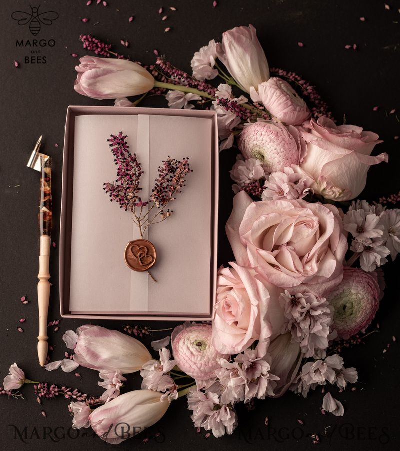 Elegant Blush Pink Box Wedding Invitation Suite with Luxury Acrylic Plexi and Glamour Vellum Wedding Cards-26