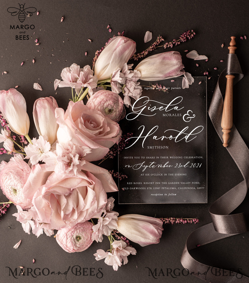 Elegant Blush Pink Box Wedding Invitation Suite with Luxury Acrylic Plexi and Glamour Vellum Wedding Cards-3