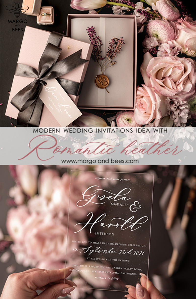 Chic wedding invitation elegant and romantic heather wedding acrylic card with box-30