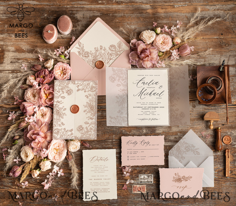 Chic wedding invitations, Simple wedding invitations • Elegant Wedding Invitation Suite • Handmade wedding Invites-1
