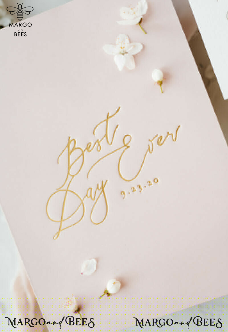 Romantic Blush Pink Wedding Invitations with Velvet Ribbon: Elegant White Sakura or Cherry Blossom Wedding Invites in a Minimalistic and Delicate Invitation Suite-2