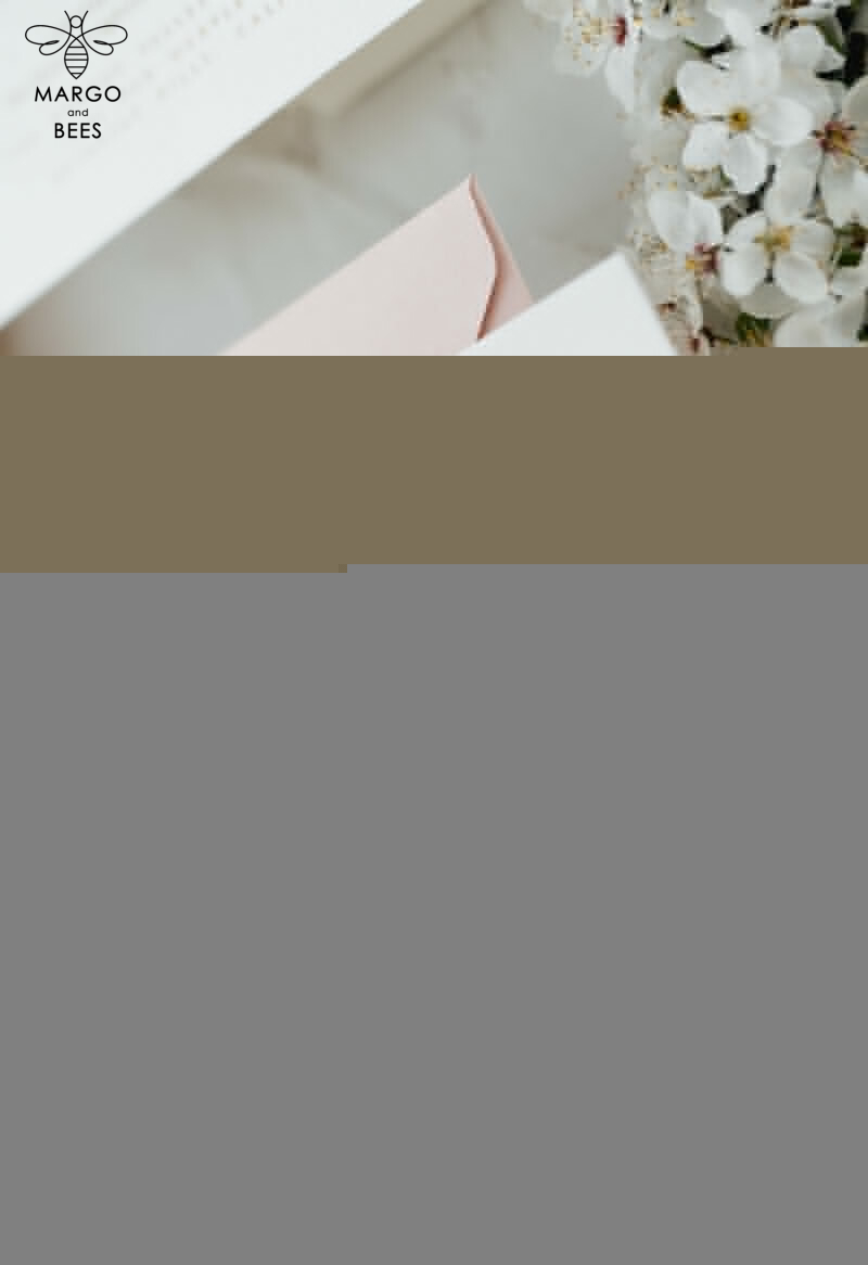 Romantic Blush Pink Wedding Invitations: Elegant White Sakura Blossom, Minimalistic Suite with Velvet Ribbon-6