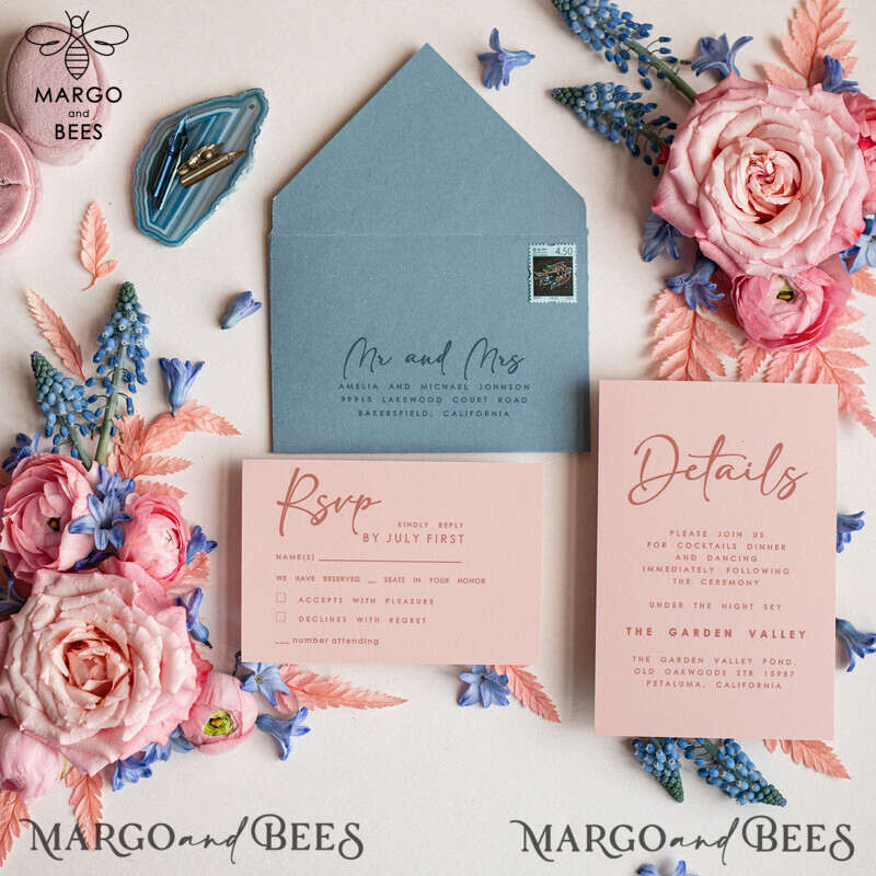 Elegant Arch Acrylic Wedding Invitations with Velvet Pocket | Dusty Blue and Blush Pink Modern Wedding Cards - Plexi Invitation Suite-7