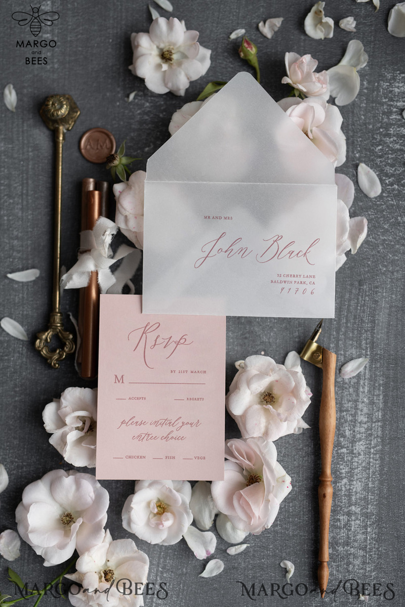 Luxury Frozen Acrylic Plexi Wedding Invitations With Engraved Initials, Romantic Blush Pink Wedding Invites, Minimalistic Wedding Invitation Suite, Elegant Vellum Wedding Cards-2