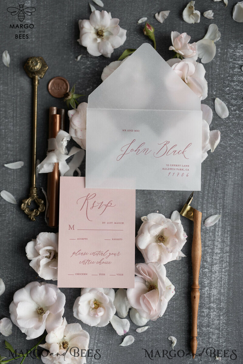 Luxury Frozen Acrylic Plexi Wedding Invitations with Engraved Initials: Romantic Blush Pink Wedding Invites and Elegant Vellum Wedding Cards in a Minimalistic Invitation Suite-2