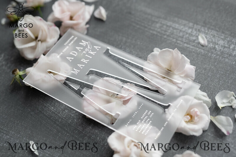 Luxury Frozen Acrylic Plexi Wedding Invitations with Engraved Initials: Romantic Blush Pink Wedding Invites and Elegant Vellum Wedding Cards in a Minimalistic Invitation Suite-6