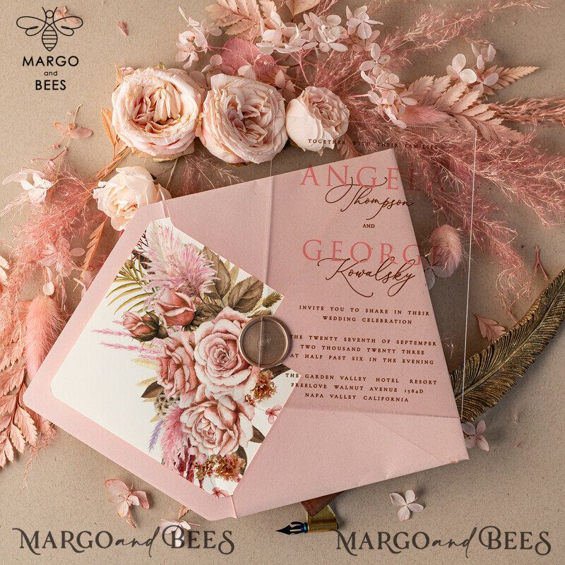 Blush Pink Modern Acrylic Wedding Invitations: A Spring Boho Plexi Wedding Invitation Suite with Elegant and Minimalist Wedding Stationery-1