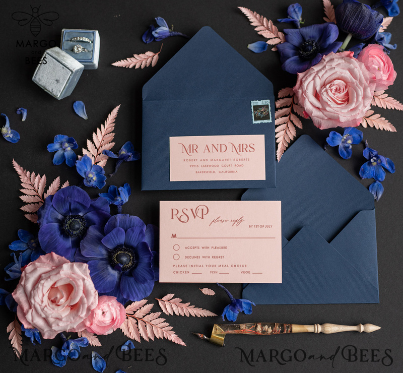 Velvet Modern Wedding invitations Acrylic, elegant Acrylic wedding cards, Romantic Minimalist Wedding Invites, Luxury Navy wedding Stationary-6