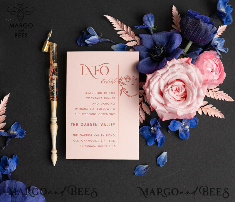 Luxury Navy Wedding Stationary: Elegant Acrylic Wedding Cards with Velvet Modern Wedding Invitations - Romantic Minimalist Wedding Invites-8