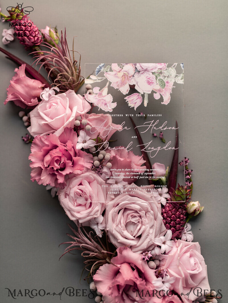 Luxury Floral Acrylic Plexi Wedding Invitations: Romantic Blush Pink Vintage Wedding Invitation Suite - Elegant and Handmade Wedding Cards-11