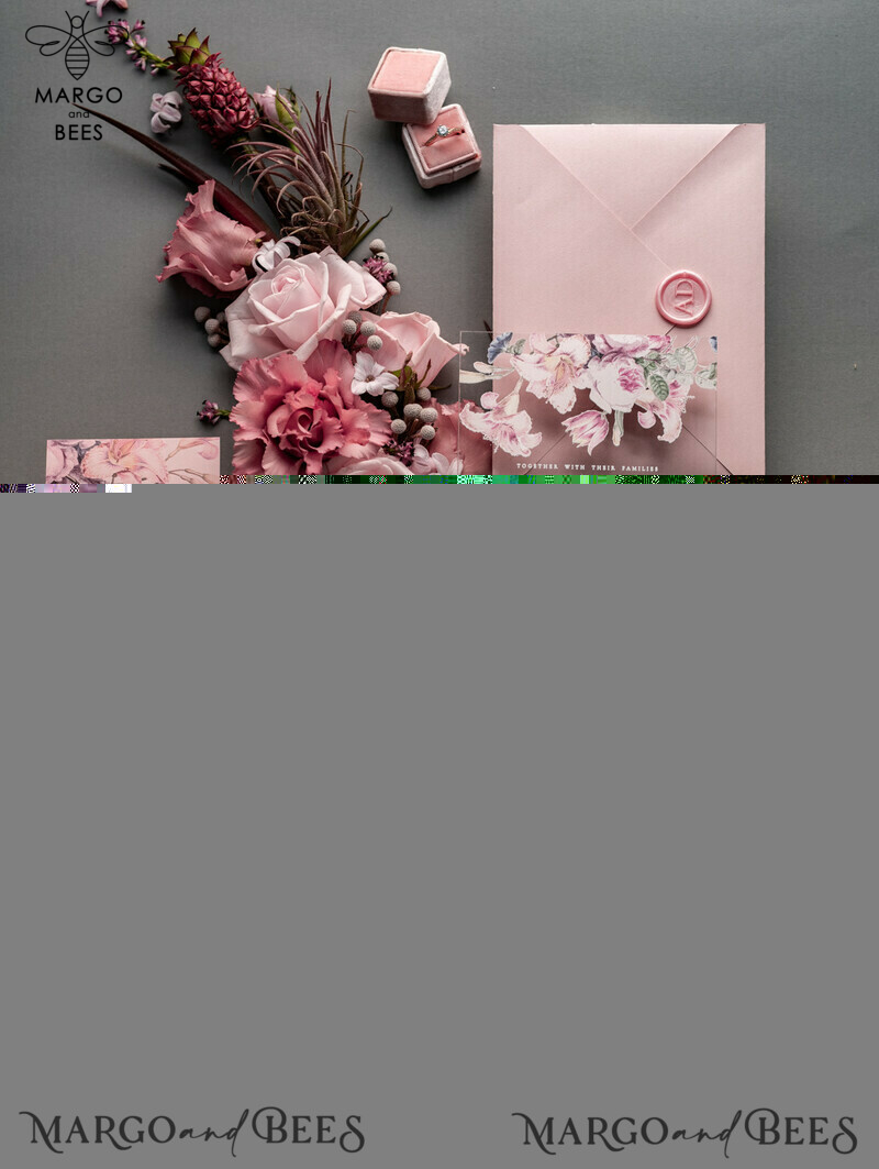 Luxury Floral Acrylic Plexi Wedding Invitations: Romantic Blush Pink Vintage Wedding Invitation Suite - Elegant and Handmade Wedding Cards-18