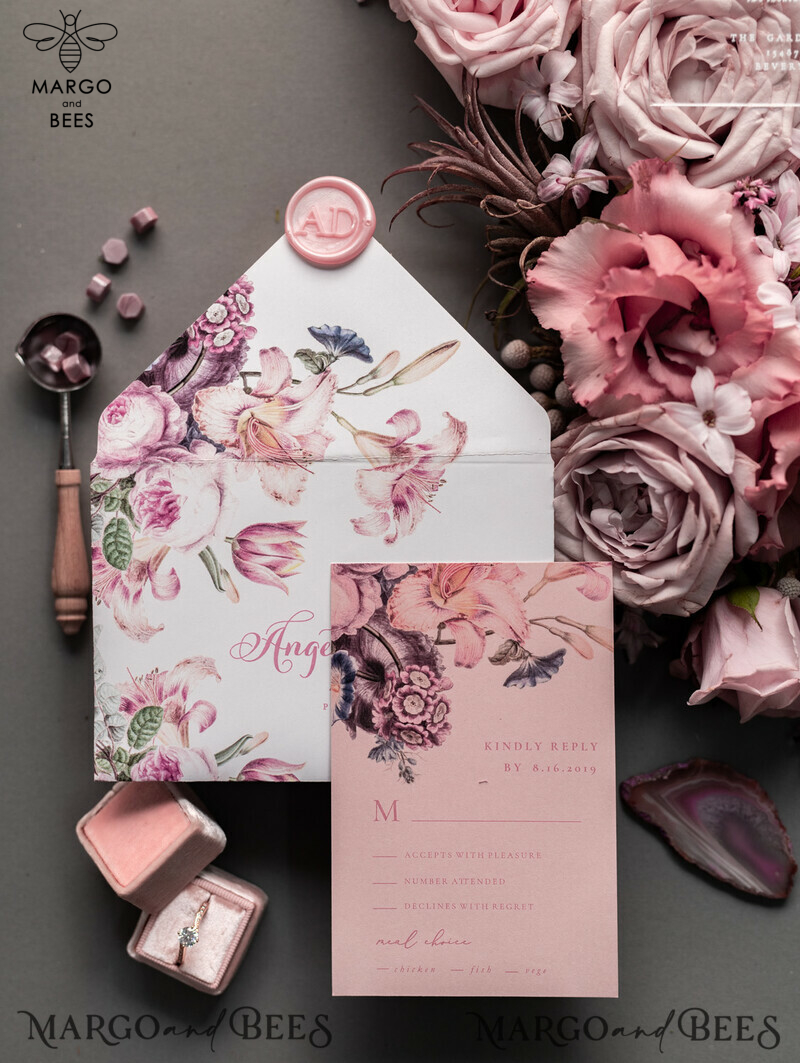 Luxury Floral Acrylic Plexi Wedding Invitations: Romantic Blush Pink Vintage Wedding Invitation Suite - Elegant and Handmade Wedding Cards-22