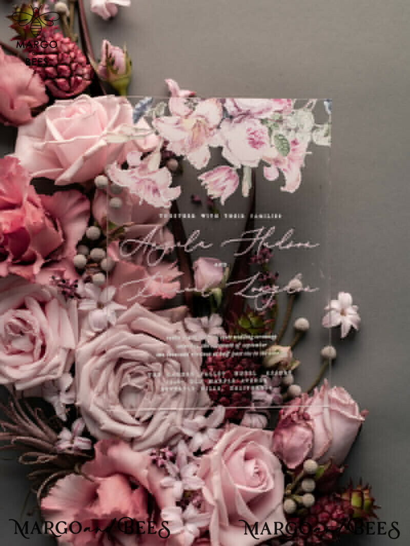 Luxury Floral Acrylic Plexi Wedding Invitations: Romantic Blush Pink Vintage Wedding Invitation Suite - Elegant and Handmade Wedding Cards-23