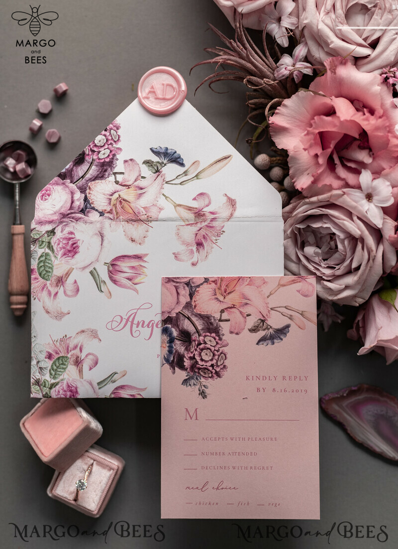 Luxury Floral Acrylic Plexi Wedding Invitations: Romantic Blush Pink Vintage Wedding Invitation Suite - Elegant and Handmade Wedding Cards-24