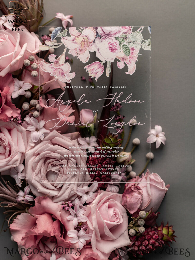 Luxury Floral Acrylic Plexi Wedding Invitations: Romantic Blush Pink Vintage Wedding Invitation Suite - Elegant and Handmade Wedding Cards-27