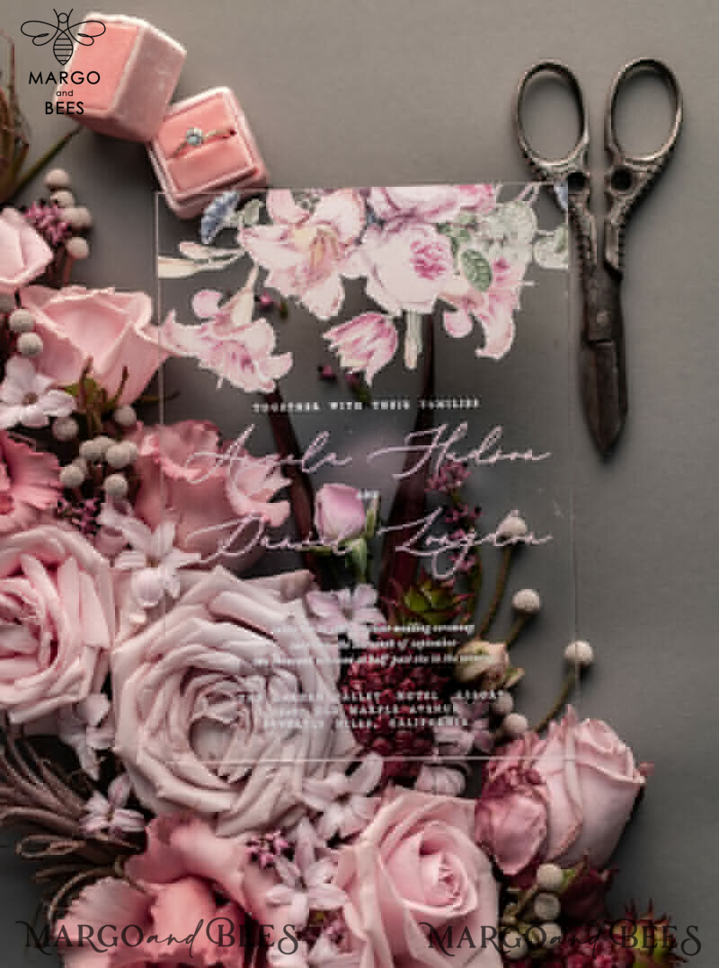 Luxury Floral Acrylic Plexi Wedding Invitations: Romantic Blush Pink Vintage Wedding Invitation Suite - Elegant and Handmade Wedding Cards-28