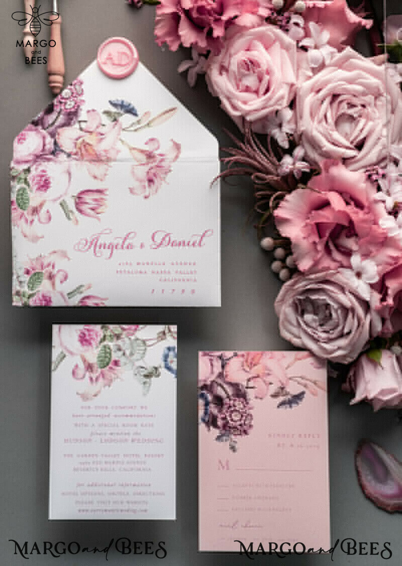 Luxury Floral Acrylic Plexi Wedding Invitations: Romantic Blush Pink Vintage Wedding Invitation Suite - Elegant and Handmade Wedding Cards-3