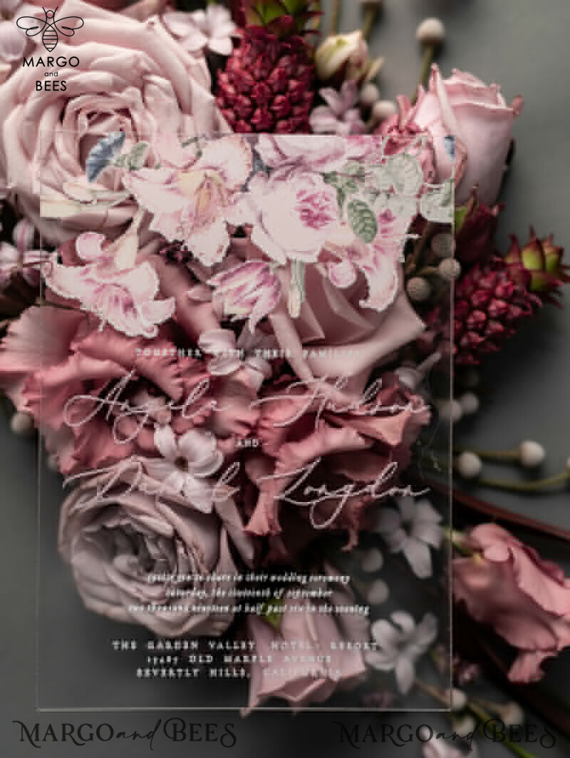 Luxury Floral Acrylic Plexi Wedding Invitations: Romantic Blush Pink Vintage Wedding Invitation Suite - Elegant and Handmade Wedding Cards-33