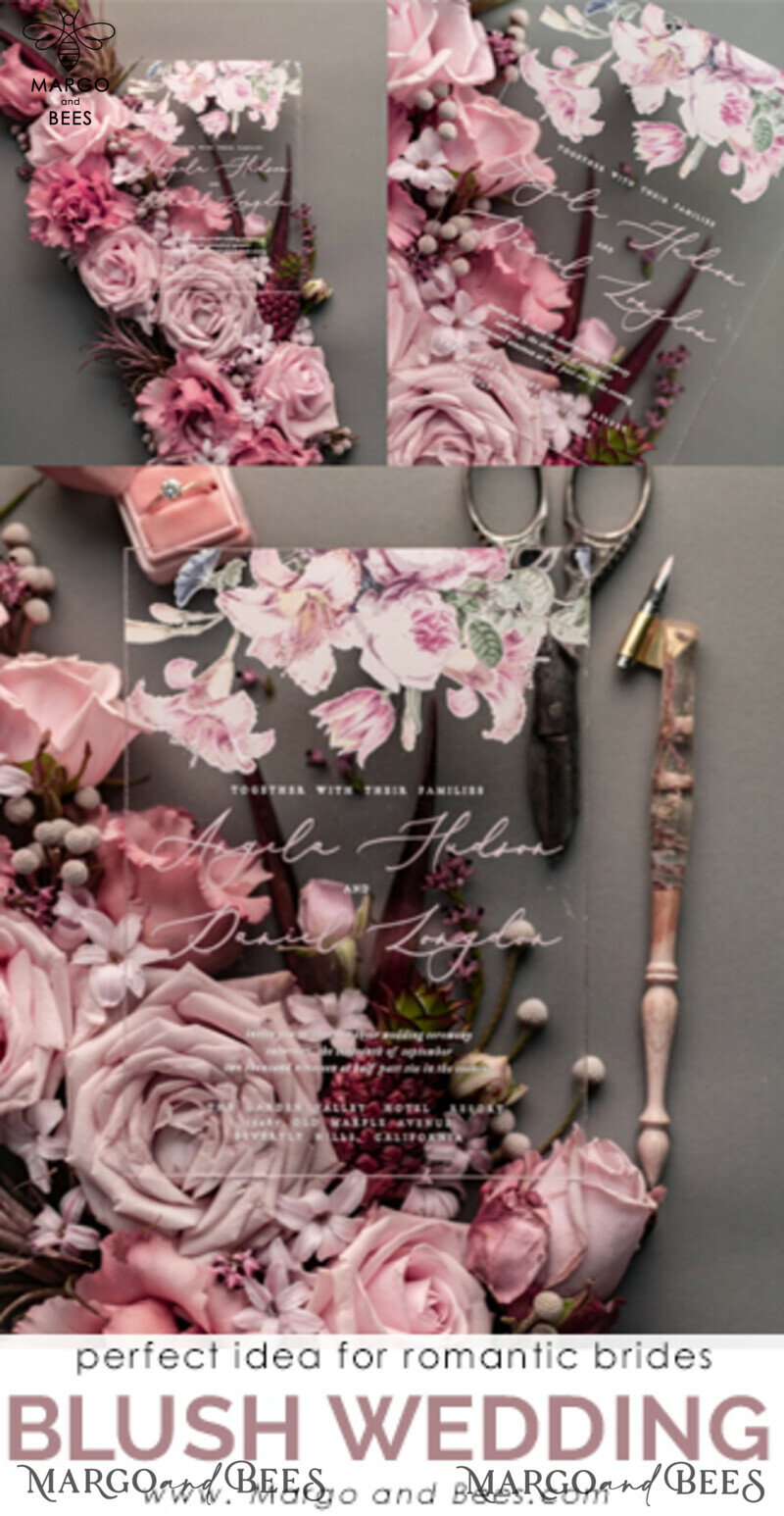 Luxury Floral Acrylic Plexi Wedding Invitations: Romantic Blush Pink Vintage Wedding Invitation Suite - Elegant and Handmade Wedding Cards-34