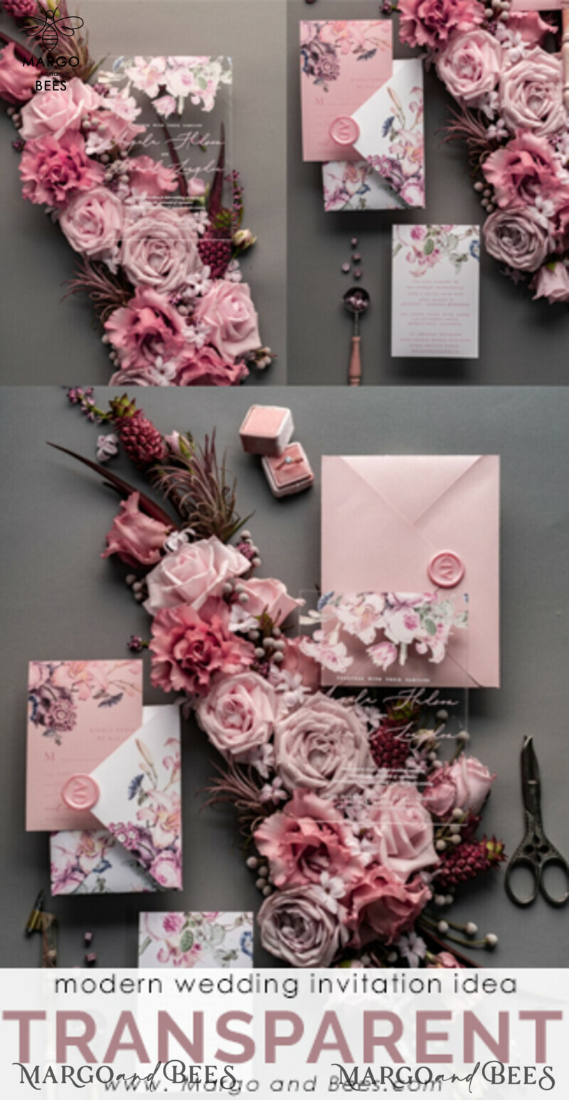 Luxury Floral Acrylic Plexi Wedding Invitations: Romantic Blush Pink Vintage Wedding Invitation Suite - Elegant and Handmade Wedding Cards-35