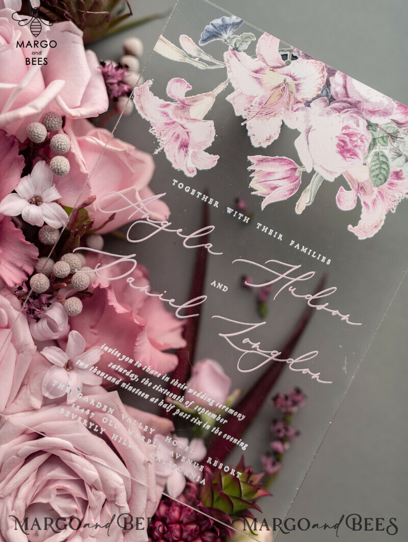Luxury Floral Acrylic Plexi Wedding Invitations: Romantic Blush Pink Vintage Wedding Invitation Suite - Elegant and Handmade Wedding Cards-7