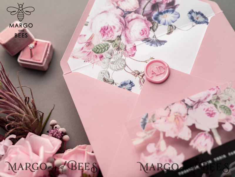 Luxury Floral Acrylic Plexi Wedding Invitations, Romantic Blush Pink Wedding Invites, Vintage Wedding Invitation Suite, Elegant And Handmade Wedding Cards-12