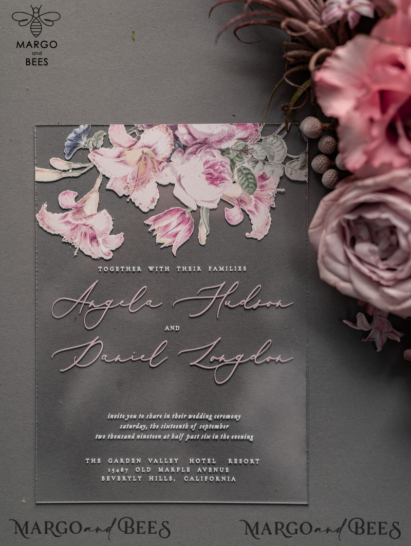 Luxury Floral Acrylic Plexi Wedding Invitations, Romantic Blush Pink Wedding Invites, Vintage Wedding Invitation Suite, Elegant And Handmade Wedding Cards-13