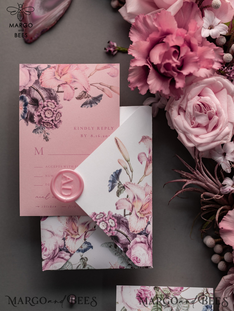 Luxury Floral Acrylic Plexi Wedding Invitations, Romantic Blush Pink Wedding Invites, Vintage Wedding Invitation Suite, Elegant And Handmade Wedding Cards-17