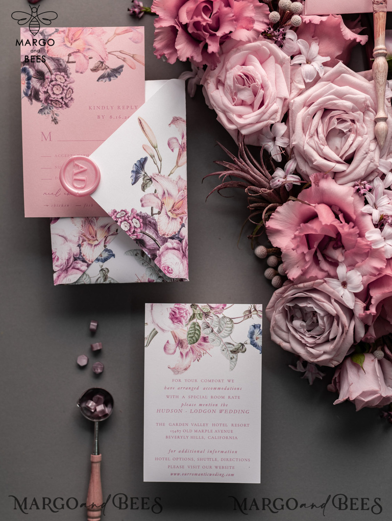 Luxury Floral Acrylic Plexi Wedding Invitations, Romantic Blush Pink Wedding Invites, Vintage Wedding Invitation Suite, Elegant And Handmade Wedding Cards-19