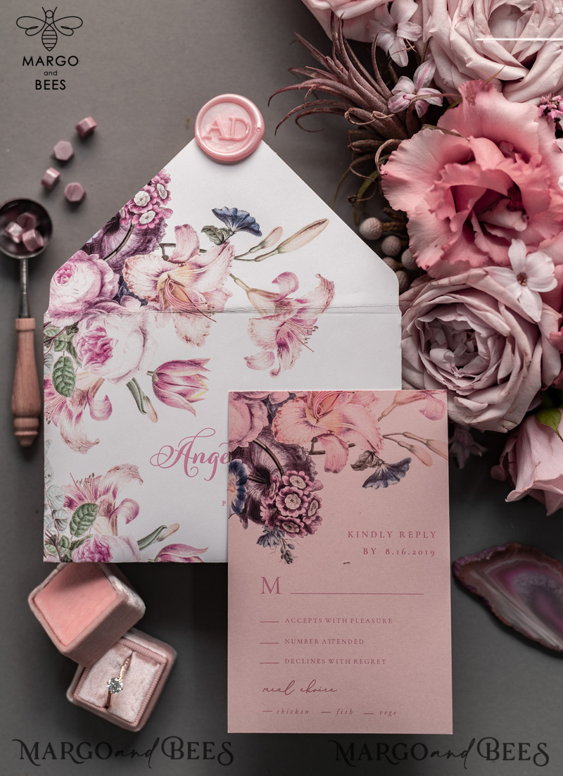 Luxury Floral Acrylic Plexi Wedding Invitations, Romantic Blush Pink Wedding Invites, Vintage Wedding Invitation Suite, Elegant And Handmade Wedding Cards-24