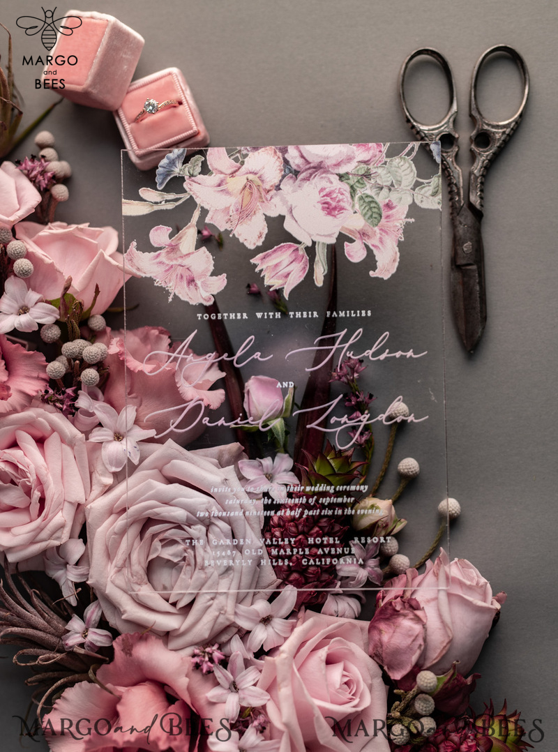 Luxury Floral Acrylic Plexi Wedding Invitations, Romantic Blush Pink Wedding Invites, Vintage Wedding Invitation Suite, Elegant And Handmade Wedding Cards-28