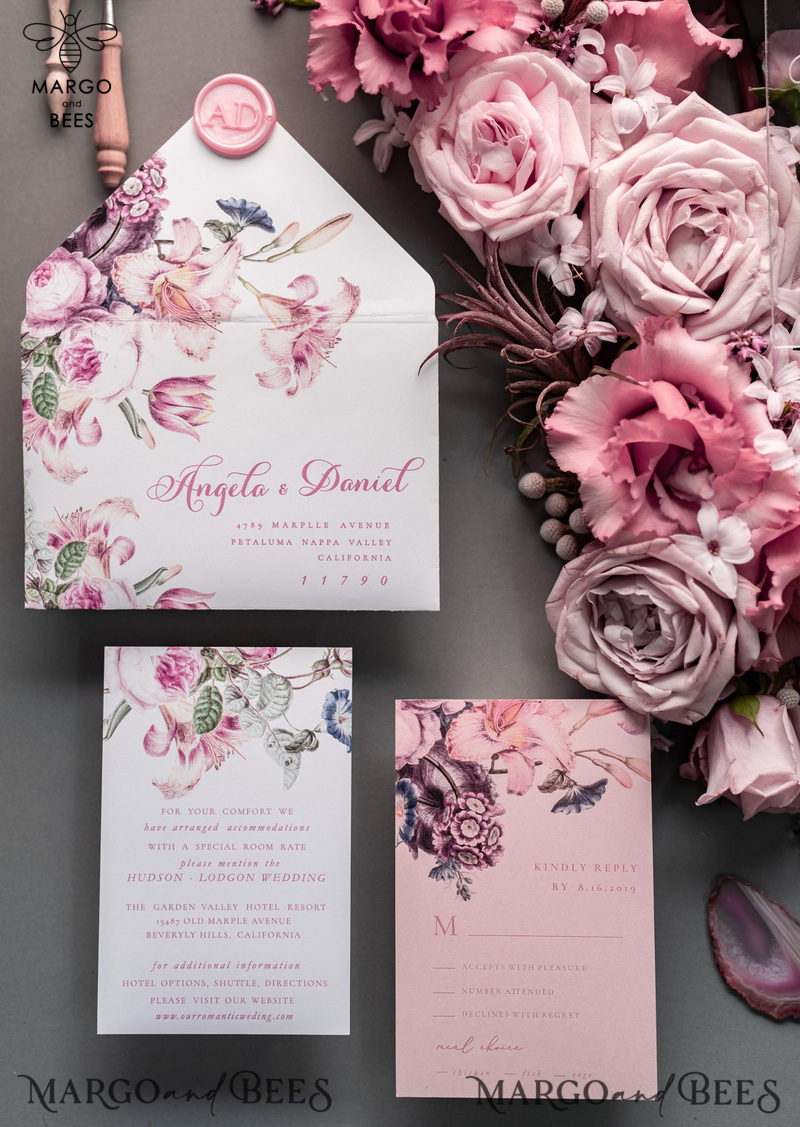 Luxury Floral Acrylic Plexi Wedding Invitations, Romantic Blush Pink Wedding Invites, Vintage Wedding Invitation Suite, Elegant And Handmade Wedding Cards-3