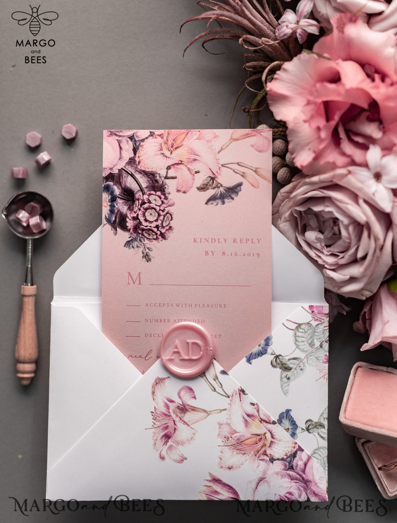 Luxury Floral Acrylic Plexi Wedding Invitations, Romantic Blush Pink Wedding Invites, Vintage Wedding Invitation Suite, Elegant And Handmade Wedding Cards-32