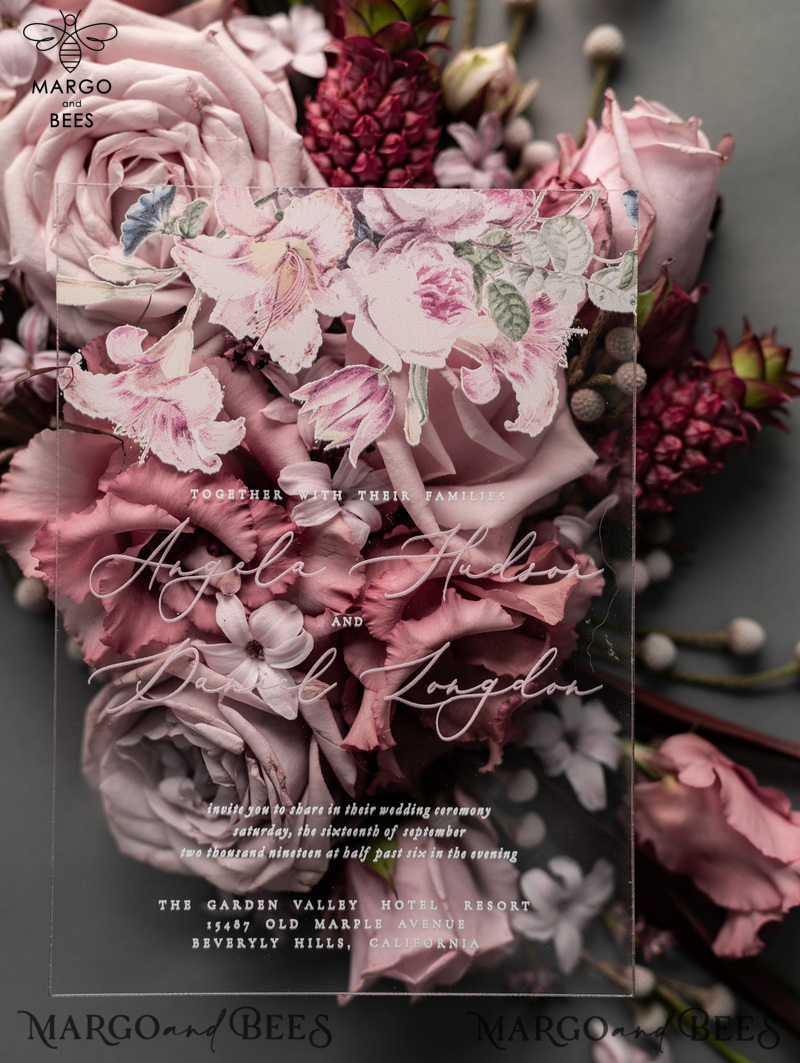 Luxury Floral Acrylic Plexi Wedding Invitations, Romantic Blush Pink Wedding Invites, Vintage Wedding Invitation Suite, Elegant And Handmade Wedding Cards-33