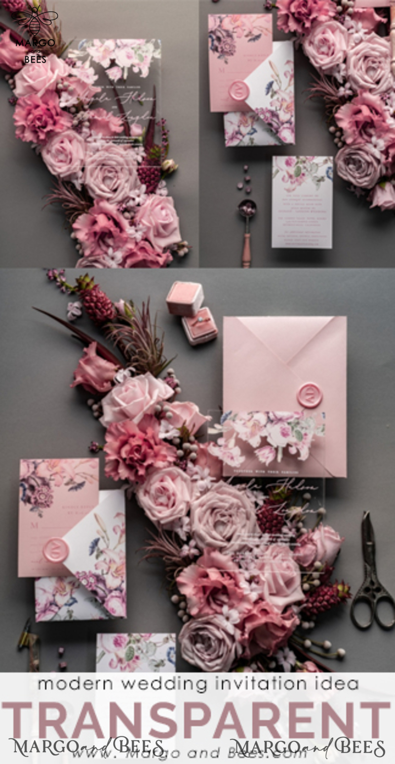 Luxury Floral Acrylic Plexi Wedding Invitations, Romantic Blush Pink Wedding Invites, Vintage Wedding Invitation Suite, Elegant And Handmade Wedding Cards-35