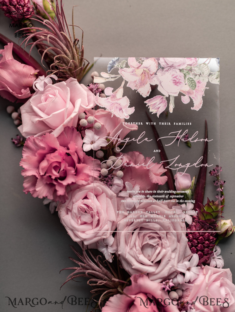 Luxury Floral Acrylic Plexi Wedding Invitations, Romantic Blush Pink Wedding Invites, Vintage Wedding Invitation Suite, Elegant And Handmade Wedding Cards-4
